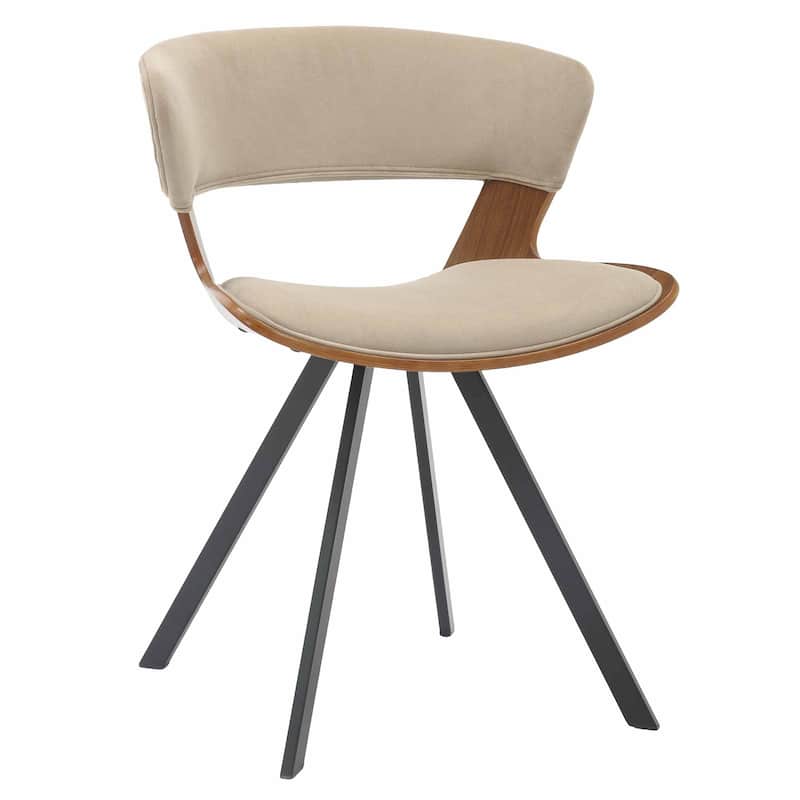 Dining Chair Upholstered in Leather or Velvet in Black Iron with Curved Open-Back Design Side Chair - Walnut/Light Brown Velvet