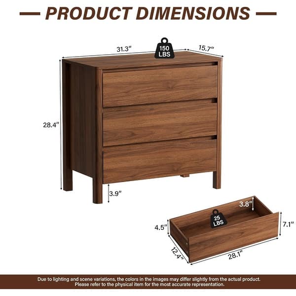 dimension image slide 3 of 7, FURNIWAY Walnut Drawer Tall Dresser, Modern Chest with Hidden Handles, Storage Organizer