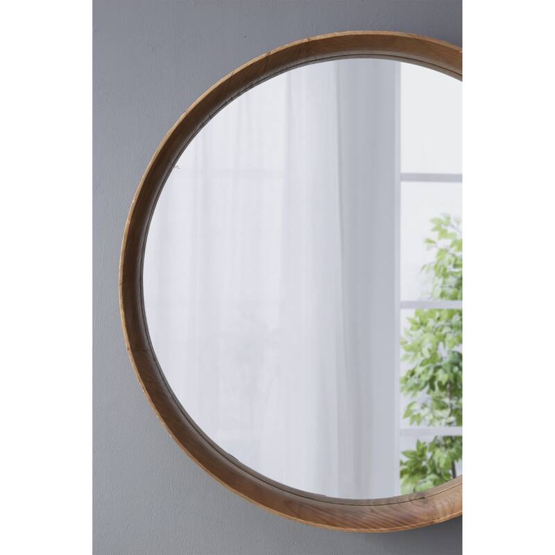 Round Pine Wood Mirror