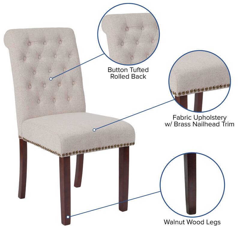 Parsons Rolled Back Accent Nail Trim Chairs (Set of 2) - 18.5"W x 27.5"D x 39.75"H