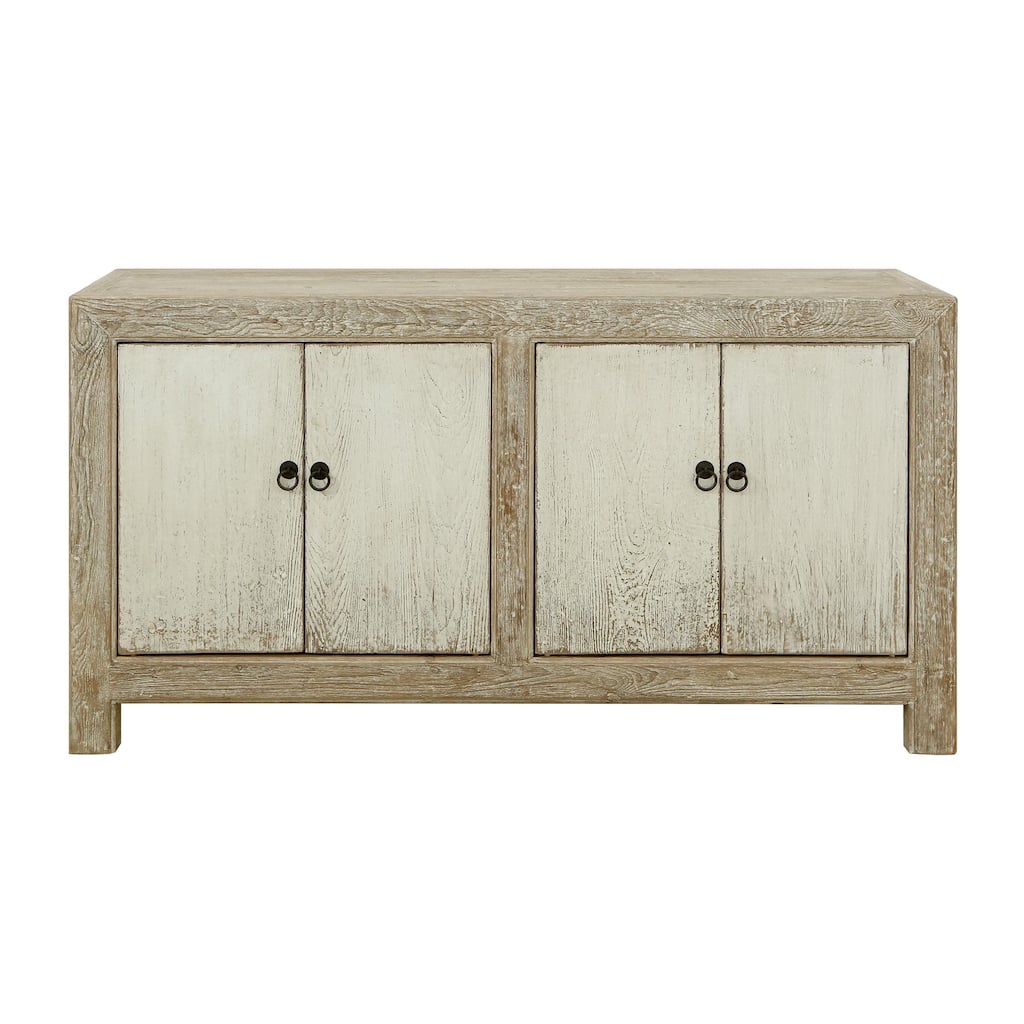 Artissance Reclaimed Wood Shandong Buffet with 4 Drawers & Antique Off White Finish, 35 Inch Tall