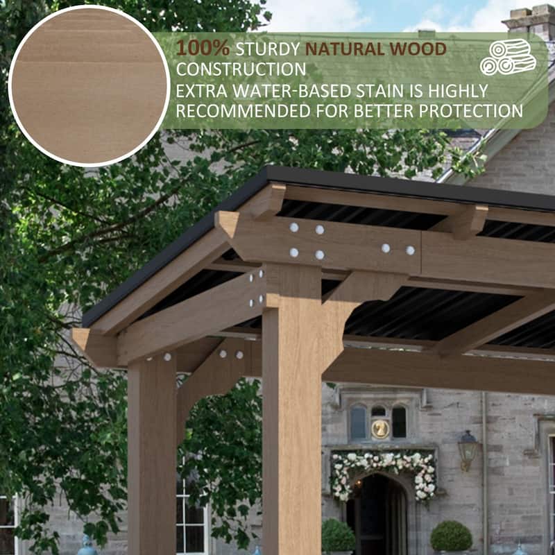 VEIKOUS Wood BBQ Grill Gazebo with Steel Roof for Patio Garden Backyard and Lawn