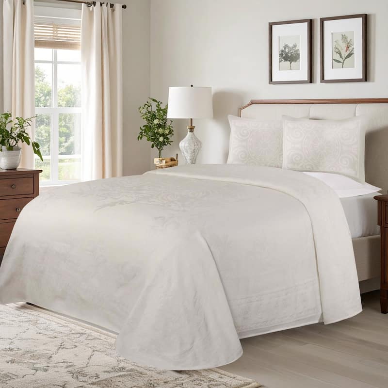 Superior Cotton Blend Oversized Vintage Medallion Bedspread Set - Off-White - Queen