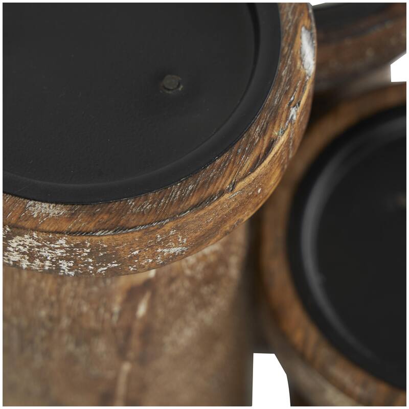 Mango Wood Handmade Carved Pillar Decorative Candle Holder - Set of 3 Light Brown or Brown - Roche River Decor