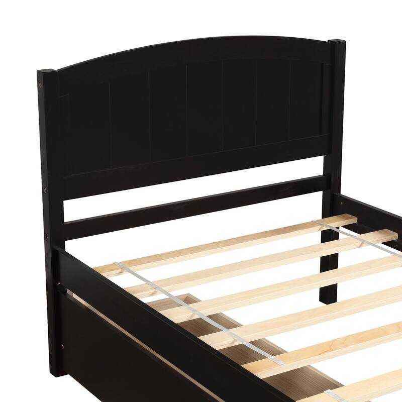 Twin Size Platform Bed with Two Drawers, Minimalist Design, Solid Pine Wood Frame