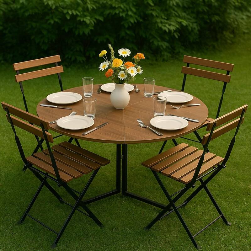 Walnut Foldable Round Trifold Table 35" Space-Saving Multi-Use