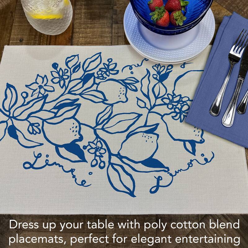 Cobalt Lemons 4-Pack Poly-Cotton Blend Placemats Manufactured in The USA Machine Washable Dryer Safe