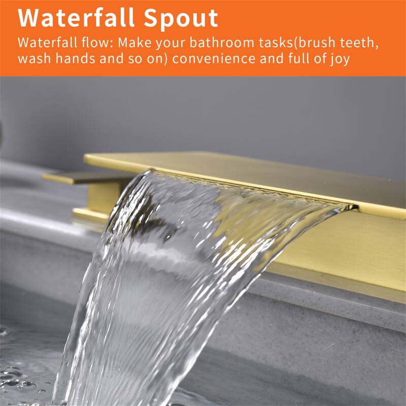 Waterfall Tub Faucet Deck Mount Brass 3 Holes Bathtub Faucet Modern Double Handle Tub Filler