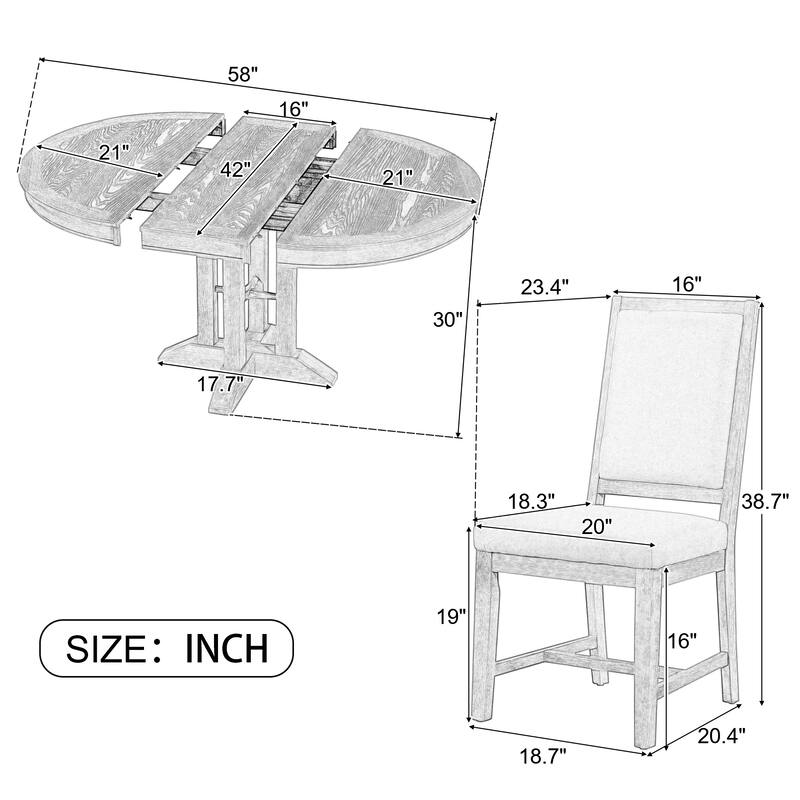 Farmhouse Style 5Piece Dining Table Set with 4 Upholstered Dining