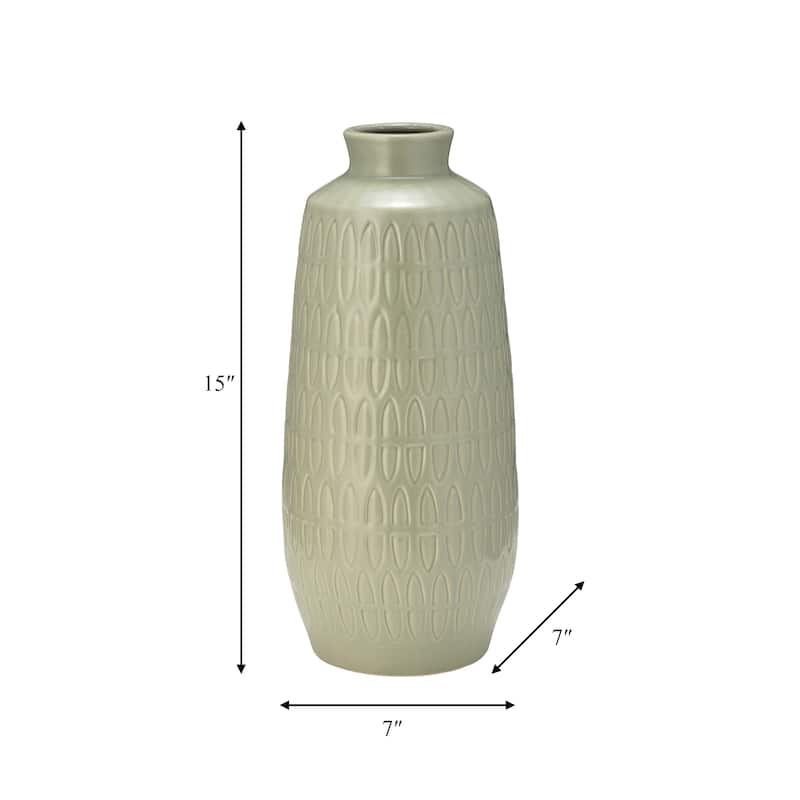 Sagebrook Home Ceramic Vase Carved Design Decorative Light Colored Table Vase for Home or Office Decor