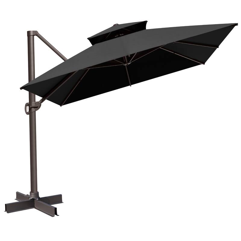 VredHom Outdoor 10x13 Ft Patio Dual Wind Vent Offset Cantilever Umbrella - Black