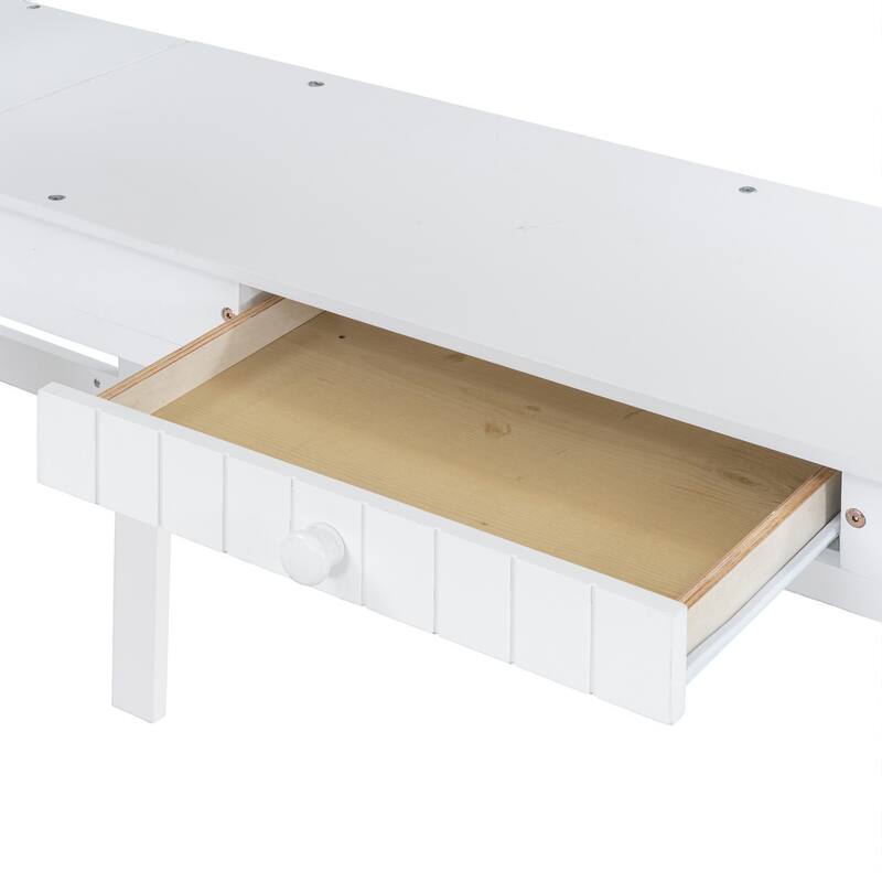 Twin Size Wooden Loft Bed with Desk, Drawers, Cabinet and Shelves, Space-Saving Workstation for Kids and Teens