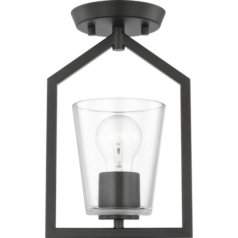 Vertex Collection One-Light Matte Black Clear Glass Contemporary Semi-Flush Mount with - 7.37 in x 5 in x 11.62 in - 7.37 in x 5 in x 11.62 in