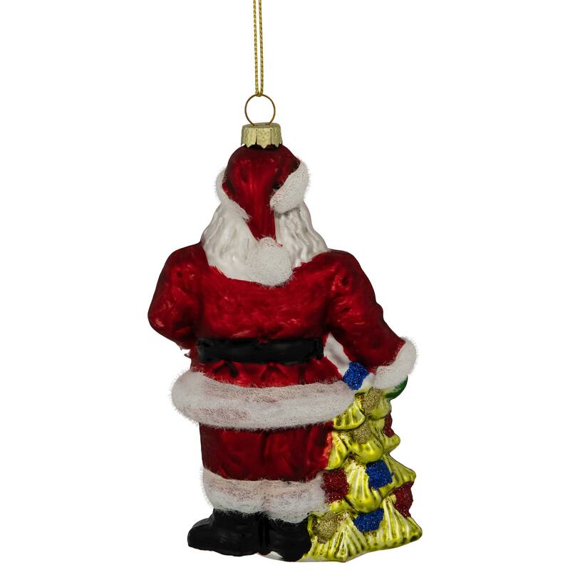 5.5" Classic Red Santa with Tree Hanging Glass Christmas Ornament