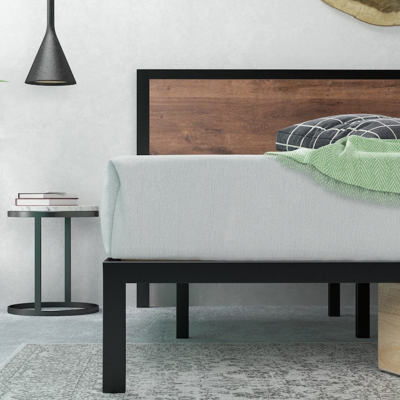 Priage by ZINUS Black and Brown Metal Platform Bed Frame