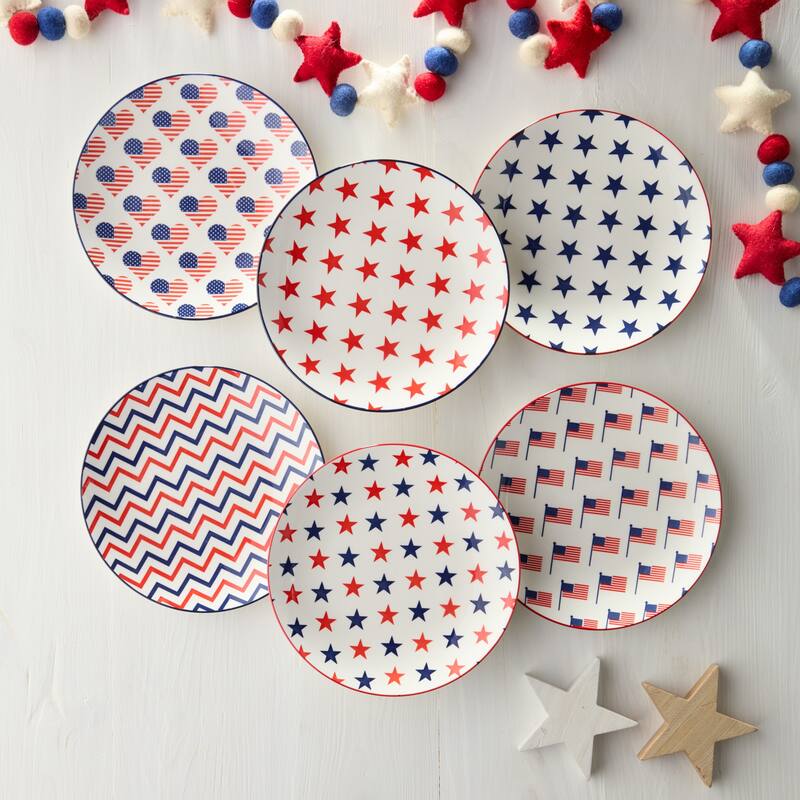 Certified International Patriotic Pad Print 8.75" Salad Plates, Set of 6 - 8.75"L x 8.75"W x 1.00"H
