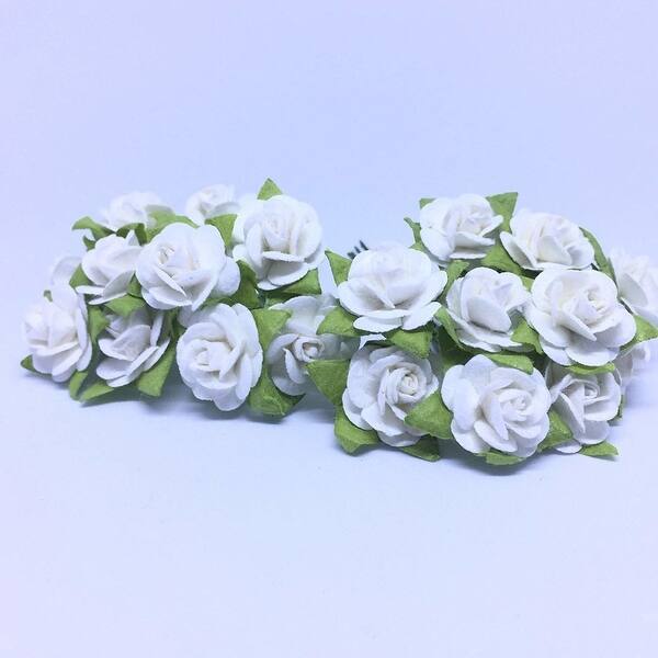 Shop Along 100 White Mulberry Paper Mini Rose Miniature Craft