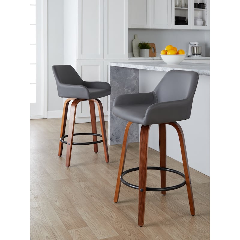 Porch & Den Galotti 26" Fixed-Height Counter Stool with Bent Wood Legs & Round Footrest (Set of 2)