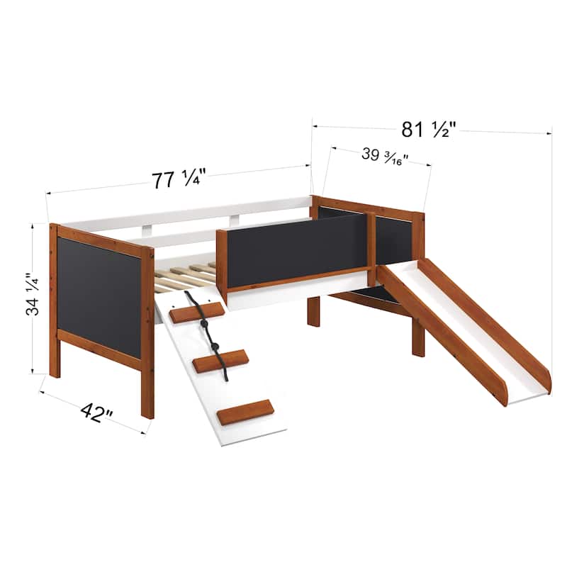 Oak Twin Size Solid Wood Loft Bed with Slide and Fence