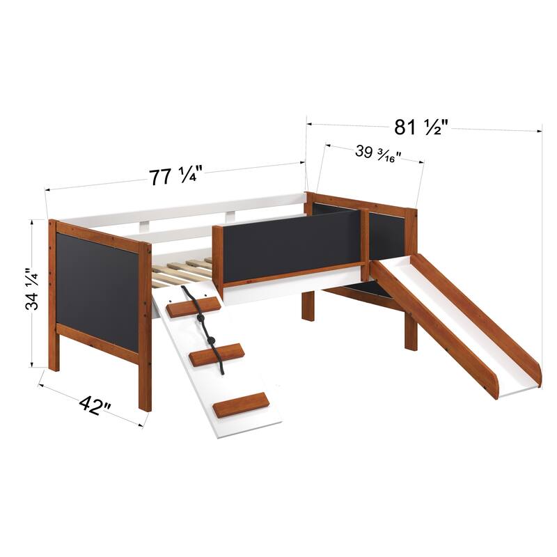 Twin Size Solid Wood Loft Bed with Slide and Fence