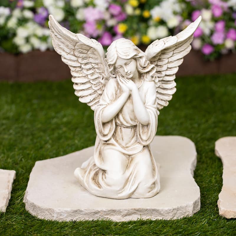 Kneeling Angel with Open Wings Statue - 13"