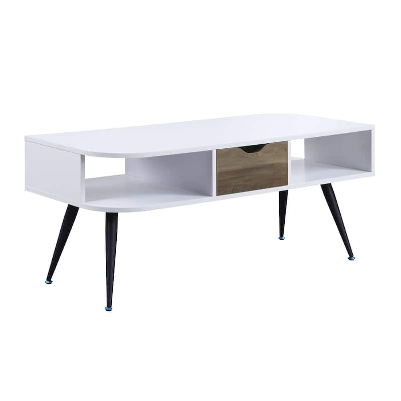 44" White and Black Melamine Coffee Table with Drawer and Shelf Storage - 44” x 20” x 20” - White-Black