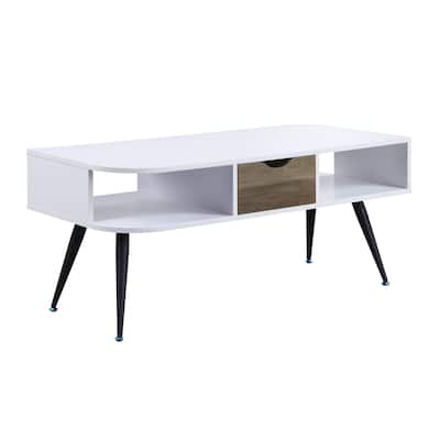 44" White and Black Melamine Coffee Table with Drawer and Shelf Storage - 44” x 20” x 20”