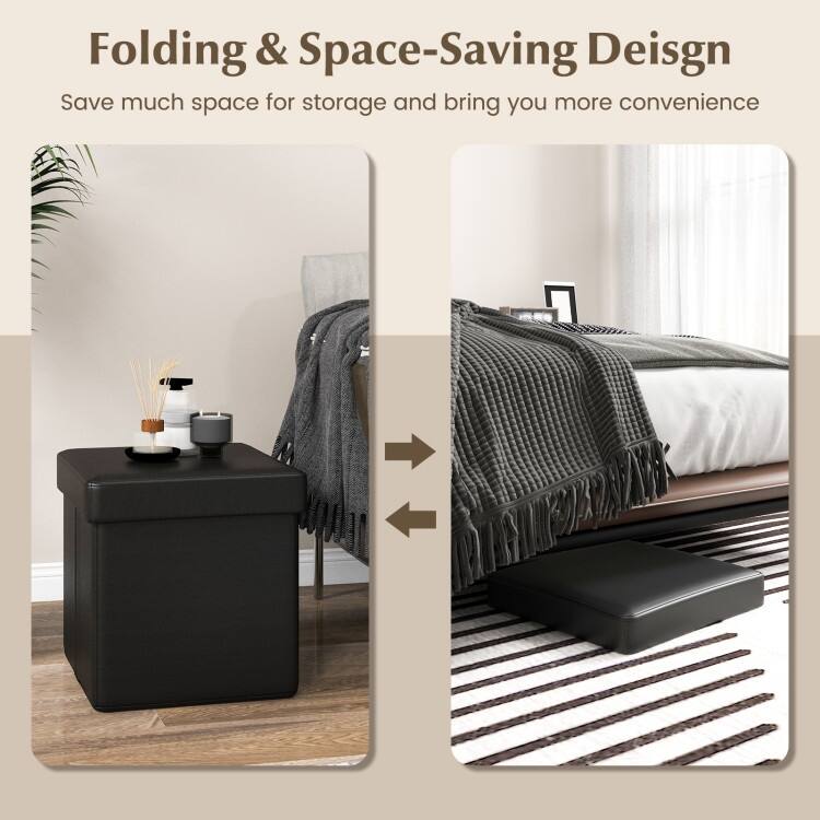 Upholstered Square Footstool with PVC Leather Surface for Bedroom