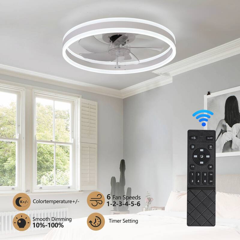 Anmytek Modern Low Profile Ceiling Fan with Light Quiet Flush Mount Bedroom Living Room