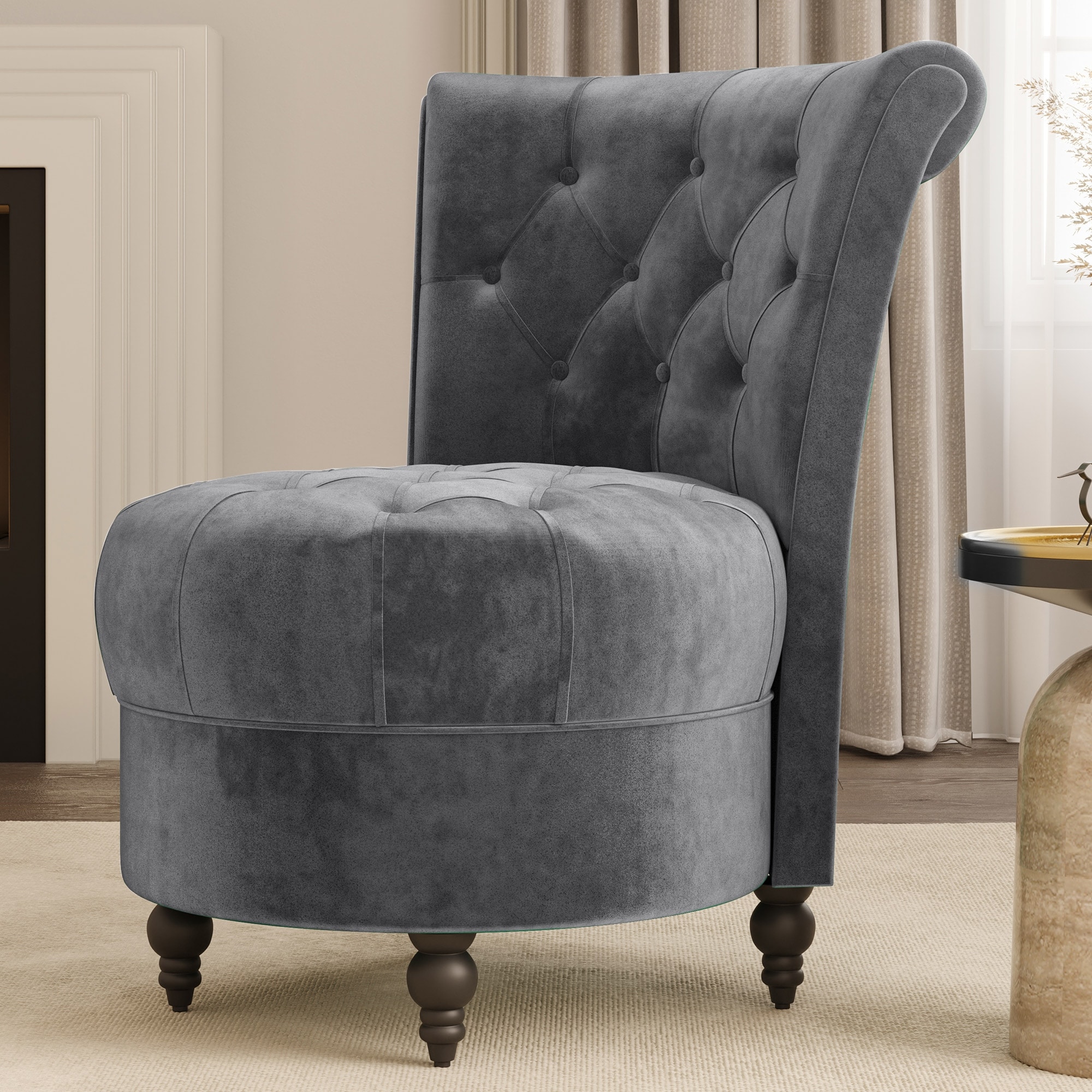 BELLEZE Malik Grey Velvet Accent Chair w Thick Padding Low Back
