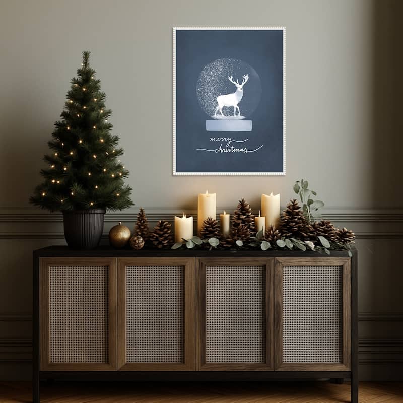Snow globe Deer by Goed Blauw (23 x 30 in.), Framed Canvas Wall Art Print - Sylvie Beaded White
