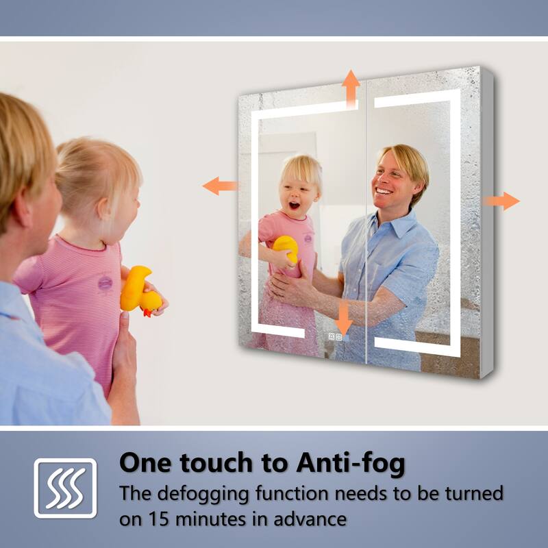 ExBrite 36" x 30" LED Lighted Bathroom Medicine Cabinet with Mirror,Recessed or Surface Mount,Defog