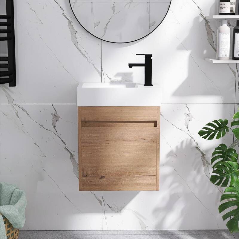 Bathroom Vanity With Sink In 16/18/23 Inch, Floating/Freestanding Bathroom Vanity With Soft Close Door