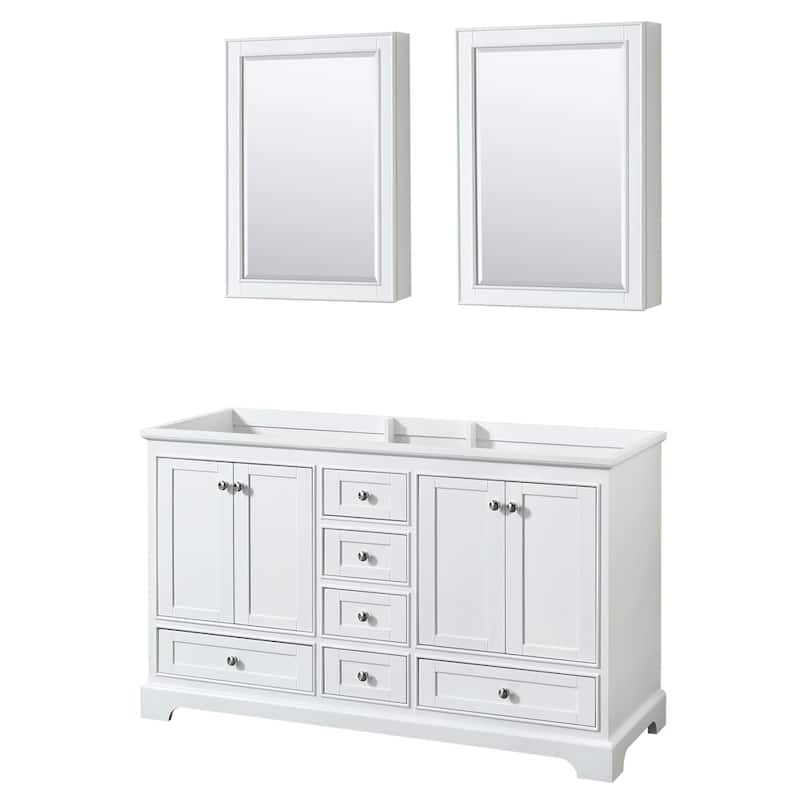 Wyndham Collection Deborah 59-1/4" Free Standing Double Wood Vanity - White / Polished Chrome Hardware