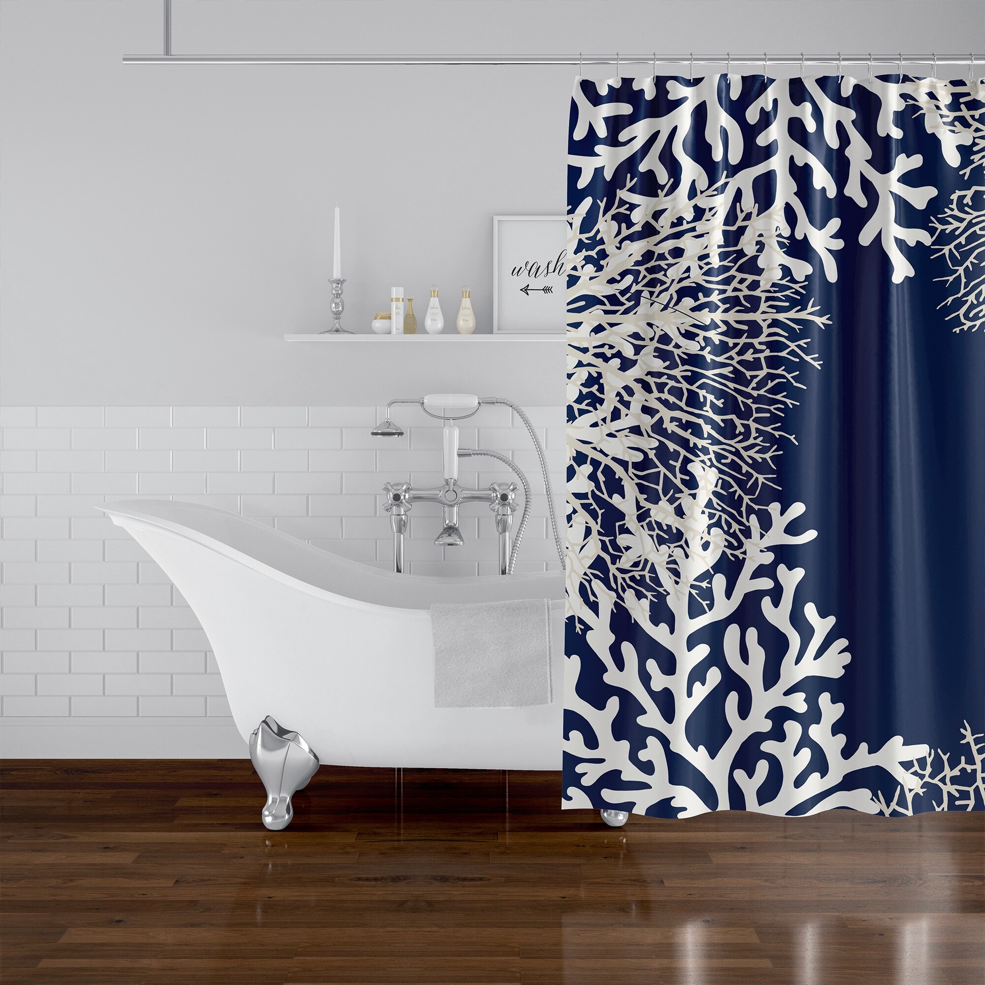 Navy and coral shower curtain new arrivals