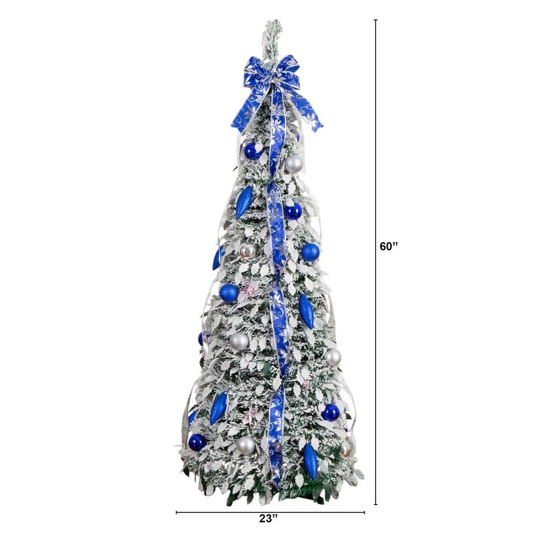 5-ft Pre-Lit Artificial Pop Up Flocked Christmas Tree