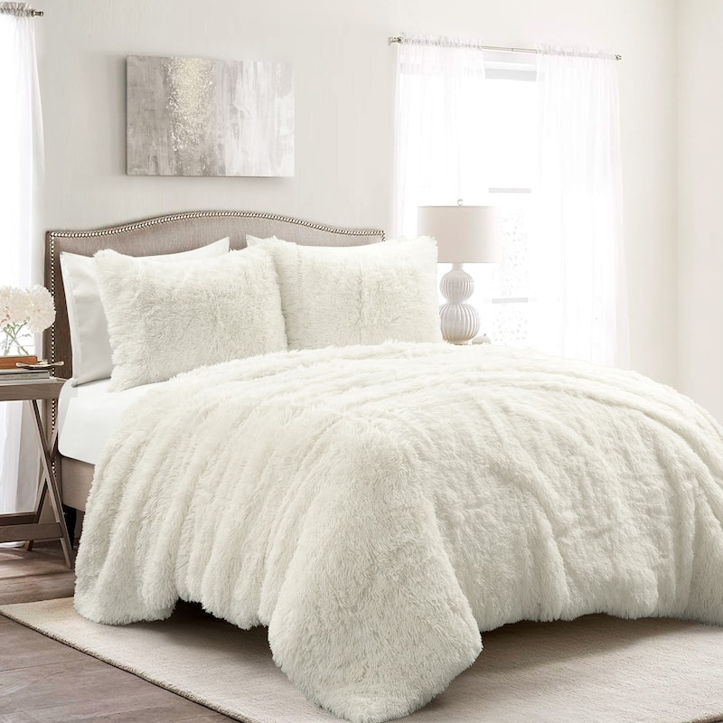 Lush Decor Emma Faux Fur Comforter Set - Ivory - Full - Queen
