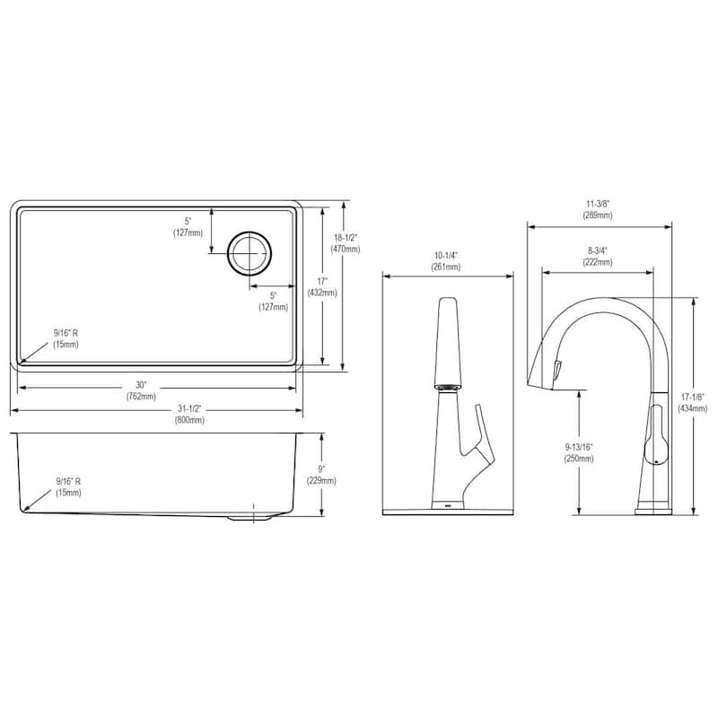 Elkay Crosstown 18 Gauge Stainless Steel 31-1/2" x 18-1/2" x 9", Single Bowl Undermount Sink Kit with Filtered Faucet