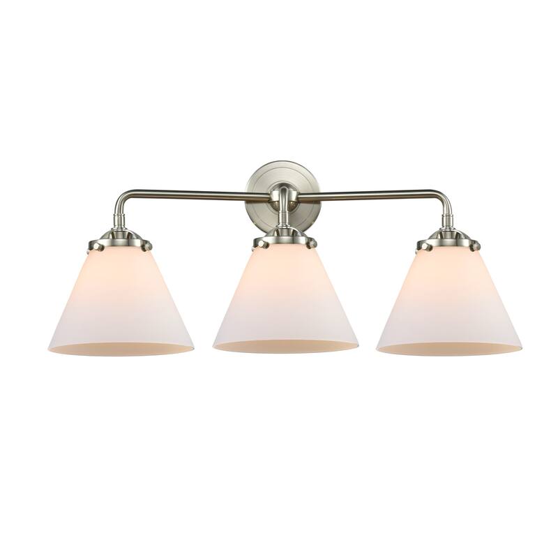 Innovations Lighting Large Cone 3 Light 26" Wide Bathroom Vanity Light - Brushed Satin Nickel / Matte White Cased