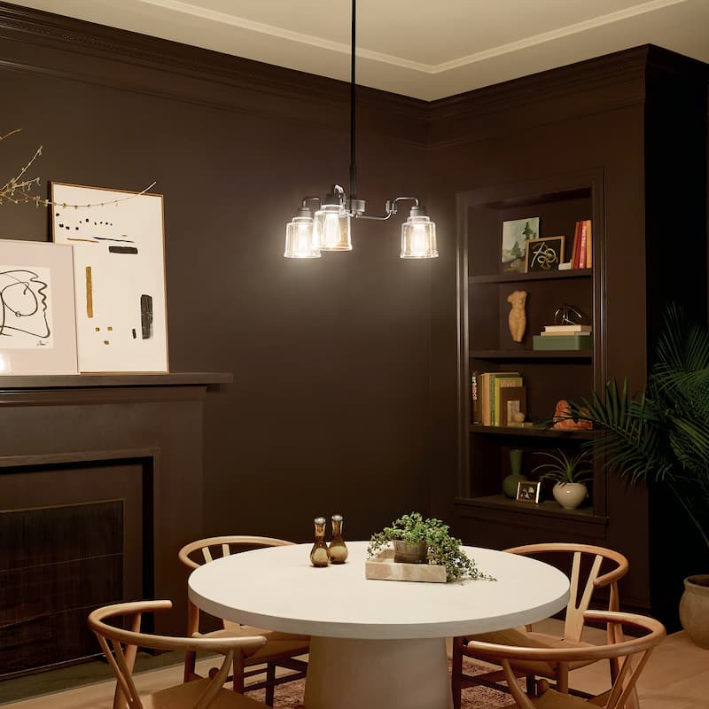 Kichler Lighting Aivian 23 in. 3-Light Black Vintage Industrial Chandelier with Clear Glass