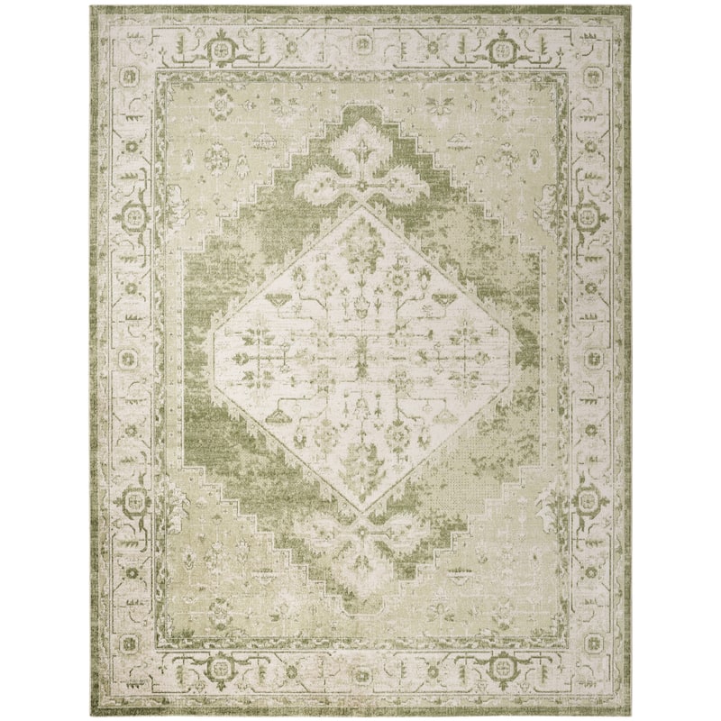 Nourison Abby Machine Washable Indoor only Persian Distressed Area Rug - 9' x 12' - Ivory/Green - Rectangle