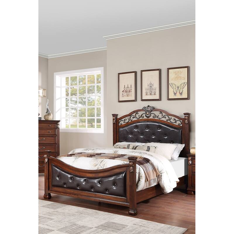 Formal Traditional Dark Cherry 1pc Queen Size Bed Tufted Faux Leather Headboard Footboard Bedframe