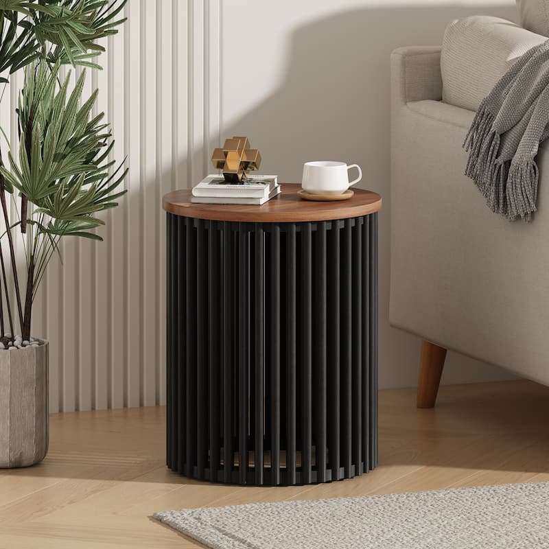 Acacia Solid Wood Side Table, Durable Acacia Solid Wood Frame, Natural & Black Color - Natural+Black