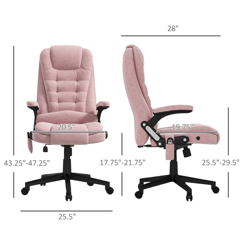 6 Point Vibrating Massage Office Chair with Heat, Pink High Back Executive Office Chair with Reclining Backrest