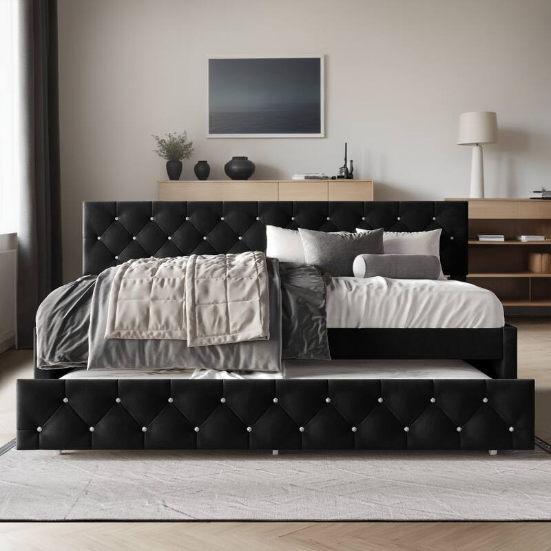 Clayfell Darcey Luxurious Velvet Upholstered Daybed - Twin - Black