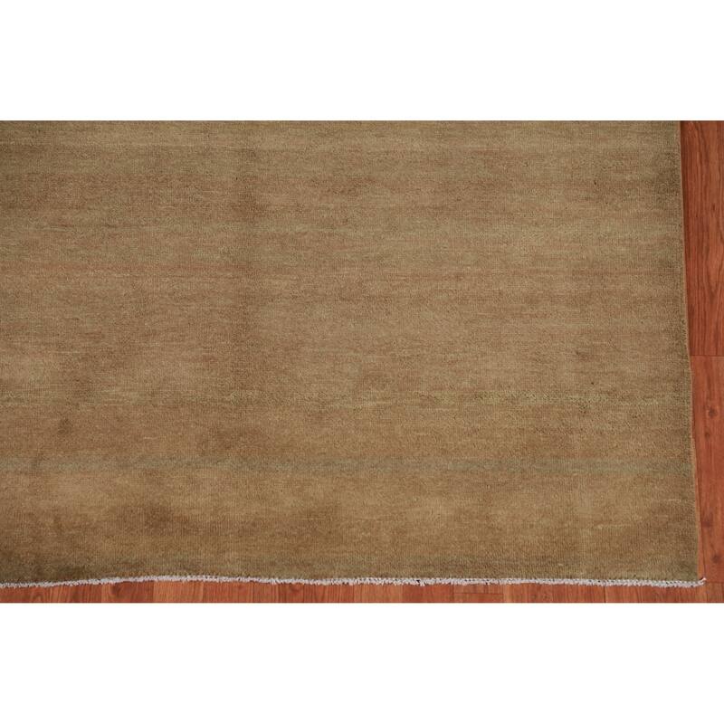 Hand Knotted Oriental 100% Wool Carpet Modern Solid Brown Gabbeh Area Rug - 9' 10'' X 5' 0''