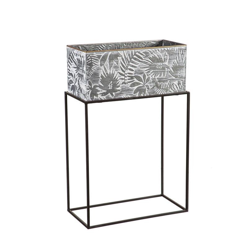 Metallic Embossed Floral Planters, (Set of 2)