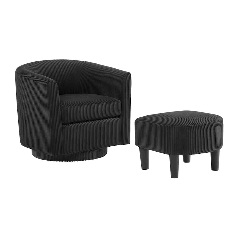 360° Swivel Accent Chair with Ottoman, Barrel Chair with Upholstered