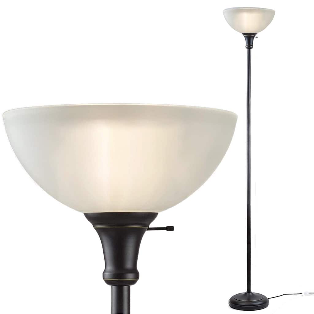 Torchiere Floor Lamp with Bronze Finish & Frosted White Shade - Measures: L:12 in. x W:12 in. x H:71.2 in.