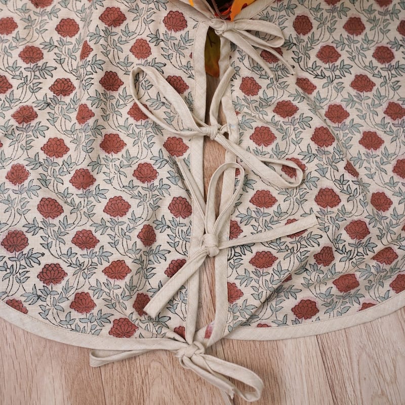 Fabdivine Block Print Linen Blend Home Decor Christmas Tree Skrit - 36" - Khoobsurat- Red, Grey - Rustic/Modern & Contemporary/Farmhouse